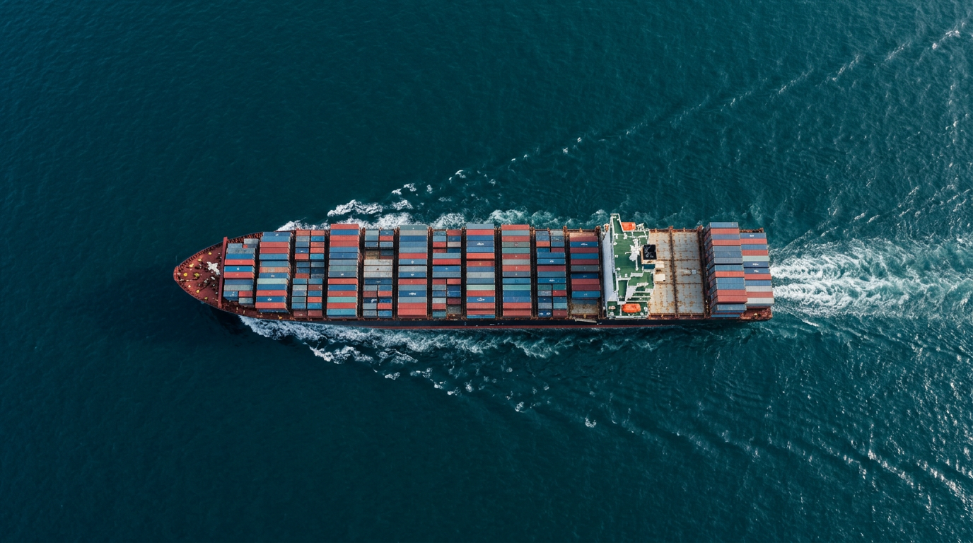 Aerial view of a container vessel underway