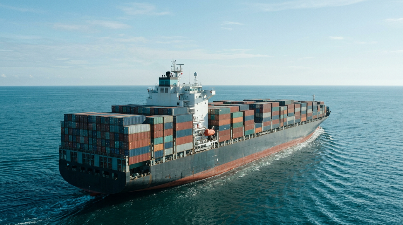 Aerial view of a container vessel underway